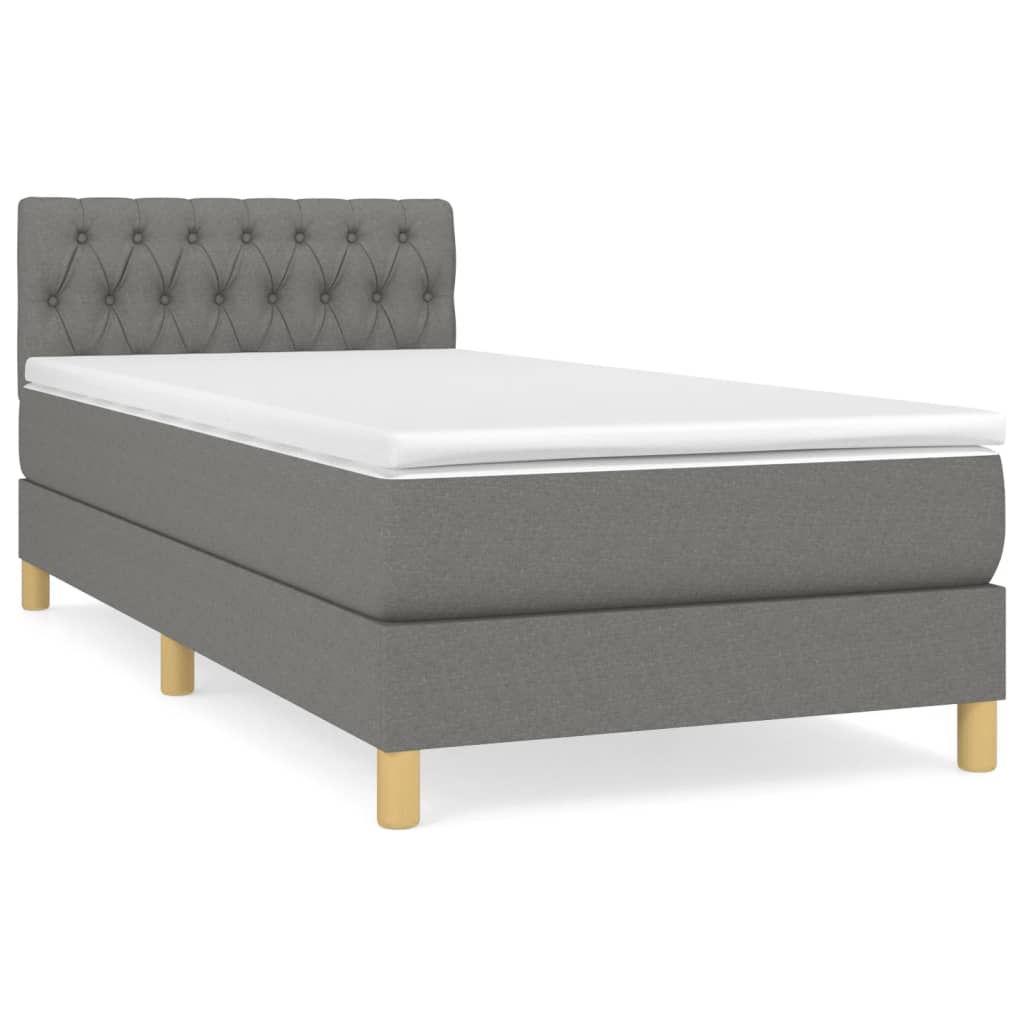 vidaXL Κρεβάτι Boxspring με Στρώμα Σκούρο Γκρι 90x190 εκ. Υφασμάτινο