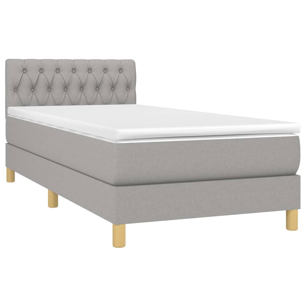 vidaXL Κρεβάτι Boxspring με Στρώμα Ανοιχτό Γκρι 90x200 εκ. Υφασμάτινο