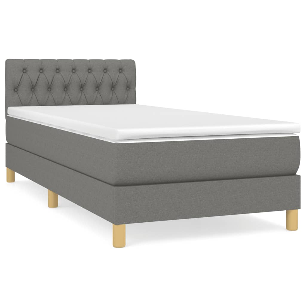 vidaXL Κρεβάτι Boxspring με Στρώμα Σκούρο Γκρι 90x200 εκ. Υφασμάτινο