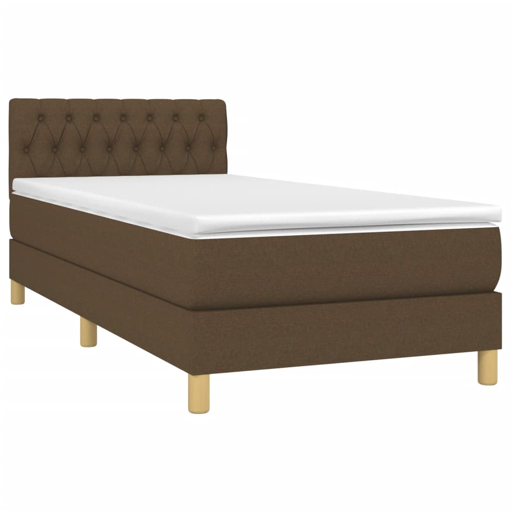 vidaXL Κρεβάτι Boxspring με Στρώμα Σκούρο Καφέ 90x200 εκ. Υφασμάτινο