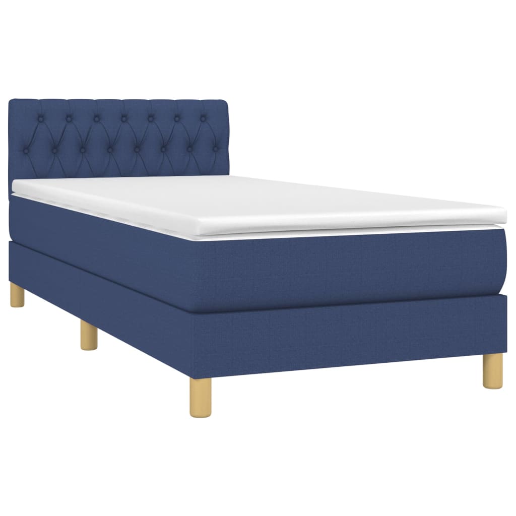 vidaXL Κρεβάτι Boxspring με Στρώμα Μπλε 90x200 εκ.Υφασμάτινο