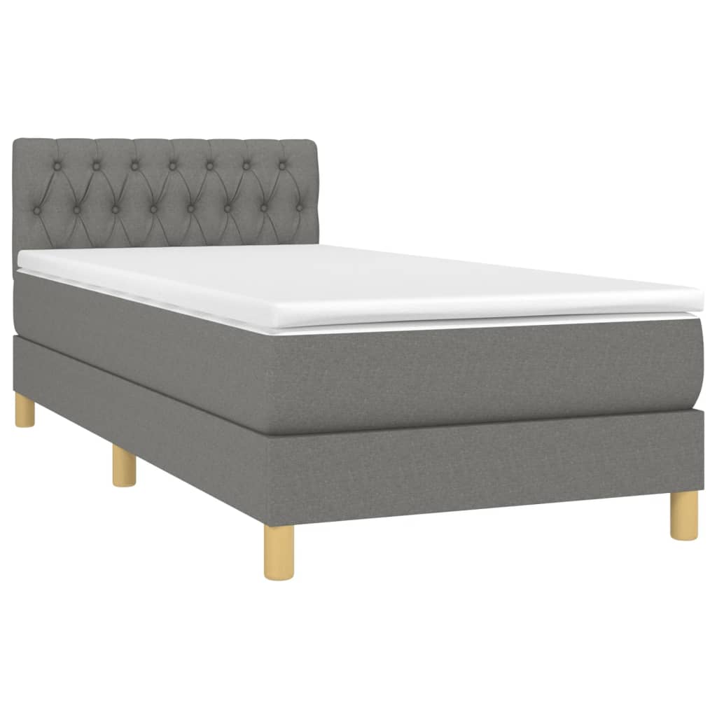 vidaXL Κρεβάτι Boxspring με Στρώμα Σκούρο Γκρι 100x200 εκ. Υφασμάτινο
