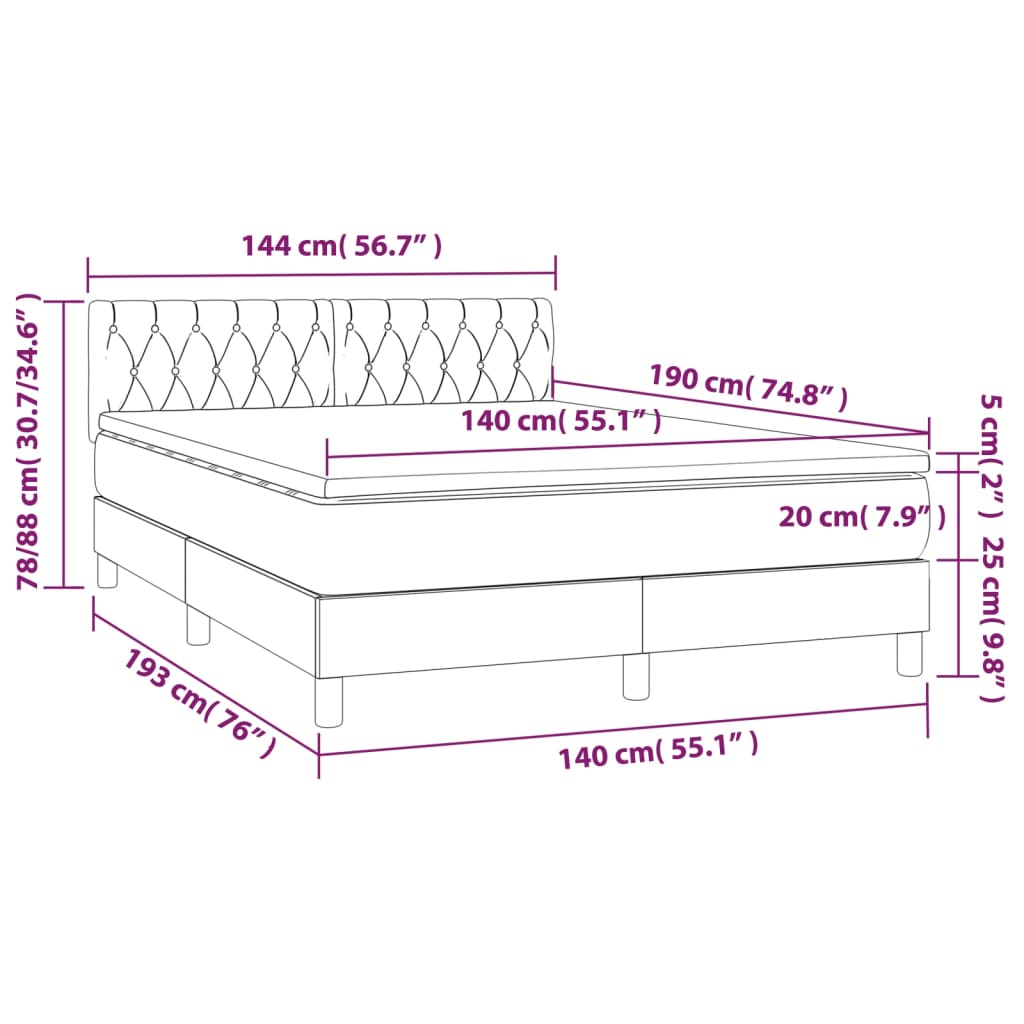 vidaXL Κρεβάτι Boxspring με Στρώμα Σκούρο Γκρι 140x190 εκ. Υφασμάτινο