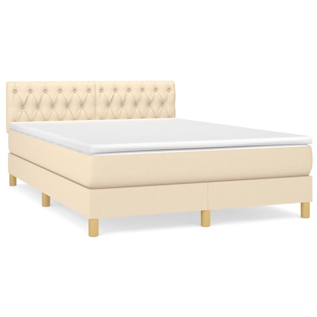 vidaXL Κρεβάτι Boxspring με Στρώμα Κρεμ 140x190 εκ. Υφασμάτινο