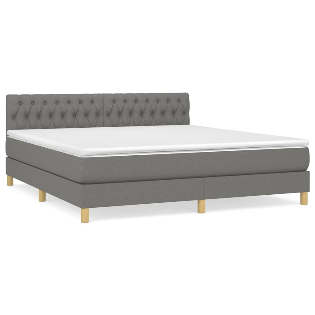 vidaXL Κρεβάτι Boxspring με Στρώμα Σκούρο Γκρι 180x200 εκ Υφασμάτιν