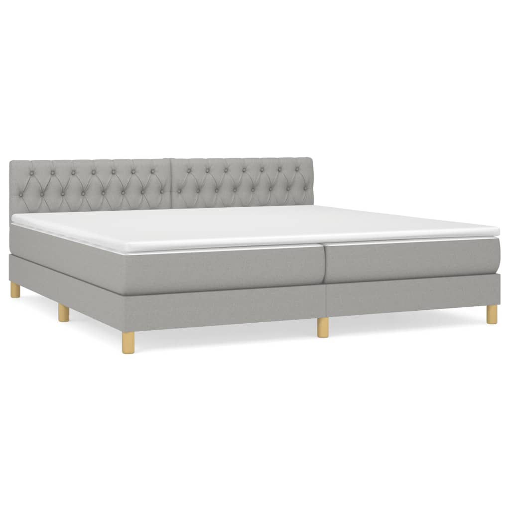 vidaXL Κρεβάτι Boxspring με Στρώμα Ανοιχτό Γκρι 200x200 εκ. Υφασμάτινο