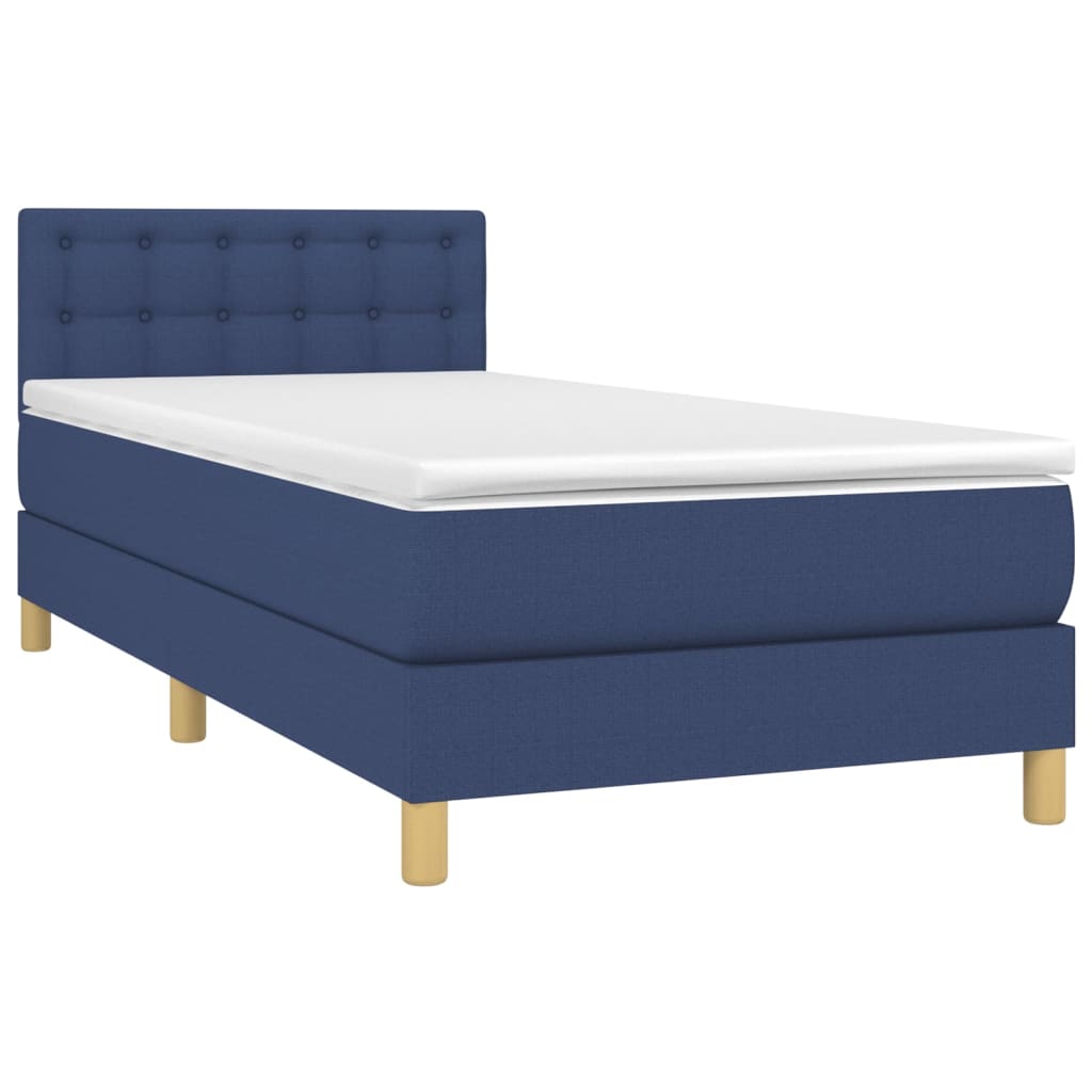 vidaXL Κρεβάτι Boxspring με Στρώμα Μπλε 90x190 εκ.Υφασμάτινο