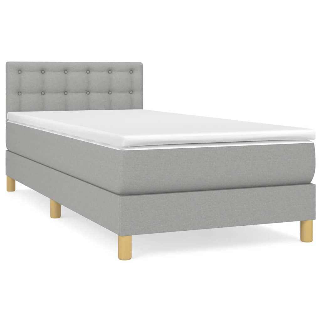vidaXL Κρεβάτι Boxspring με Στρώμα Ανοιχτό Γκρι 90x200 εκ. Υφασμάτινο