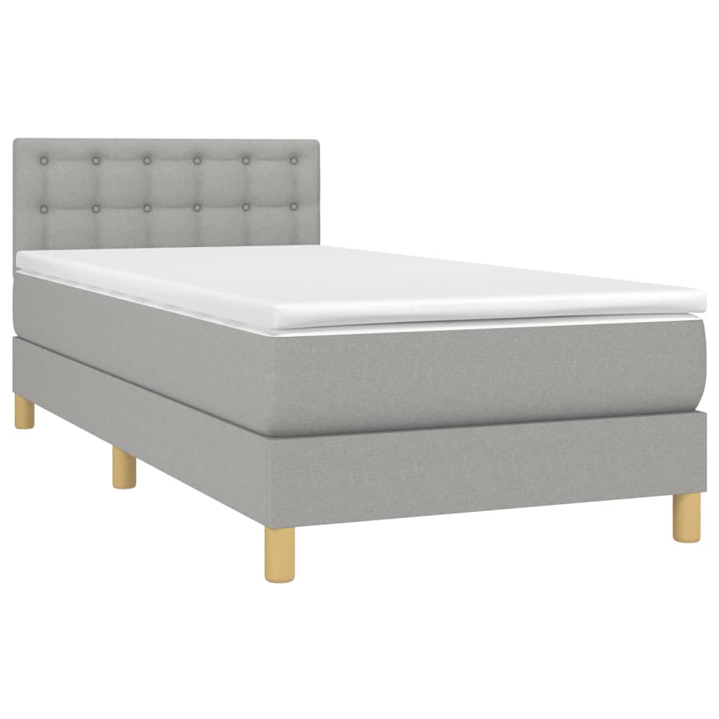 vidaXL Κρεβάτι Boxspring με Στρώμα Ανοιχτό Γκρι 90x200 εκ. Υφασμάτινο