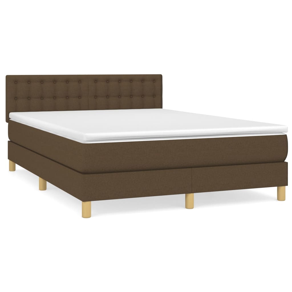 vidaXL Κρεβάτι Boxspring με Στρώμα Σκούρο Καφέ 140x190 εκ. Υφασμάτινο