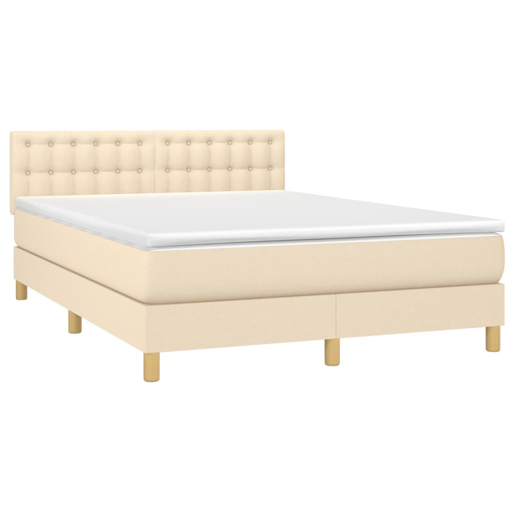vidaXL Κρεβάτι Boxspring με Στρώμα Κρεμ 140x190 εκ. Υφασμάτινο