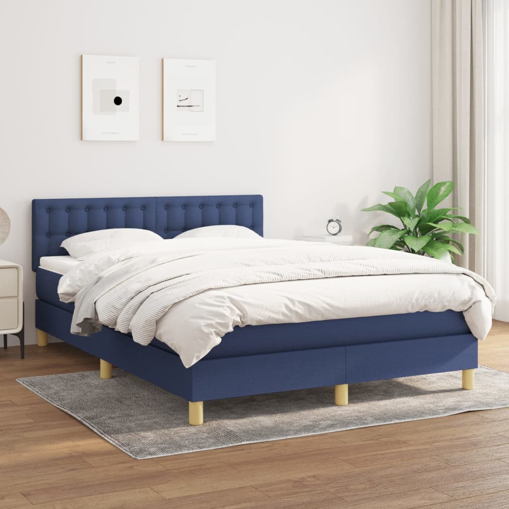 vidaXL Κρεβάτι Boxspring με Στρώμα Μπλε 140x190 εκ. Υφασμάτινο