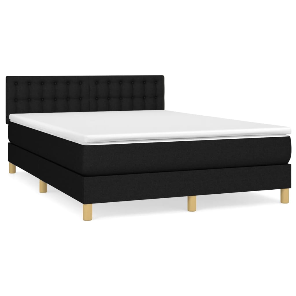 vidaXL Κρεβάτι Boxspring με Στρώμα Μαύρο 140x200 εκ. Υφασμάτινο