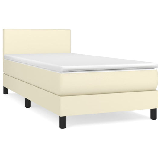 vidaXL Κρεβάτι Boxspring με Στρώμα Κρεμ 80 x 200 εκ. Συνθετικό Δέρμα