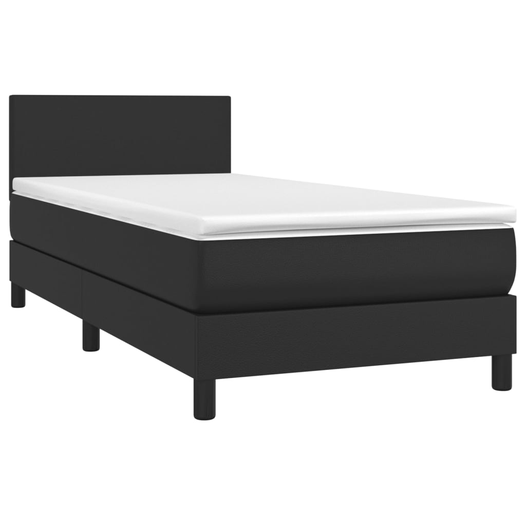 vidaXL Κρεβάτι Boxspring με Στρώμα Μαύρο 90x190εκ. από Συνθετικό Δέρμα