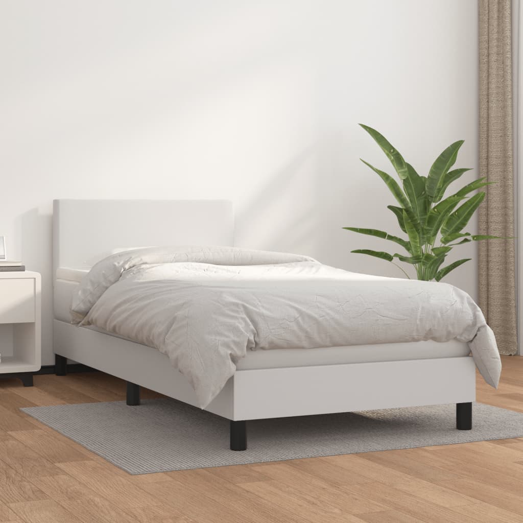vidaXL Κρεβάτι Boxspring με Στρώμα Λευκό 90x190εκ. από Συνθετικό Δέρμα