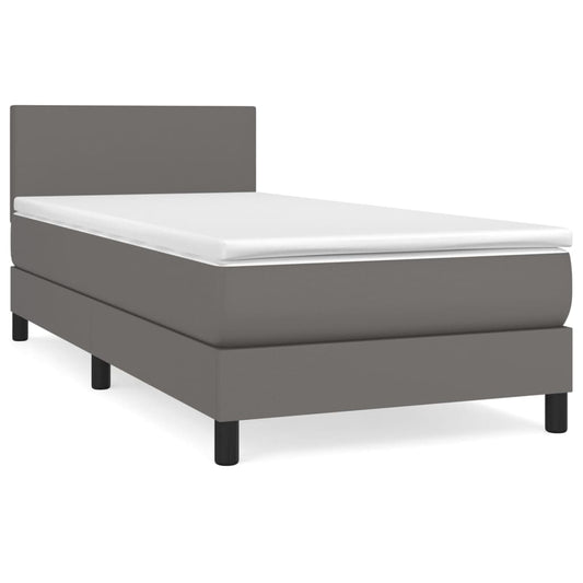 vidaXL Κρεβάτι Boxspring με Στρώμα Γκρι 90x190 εκ. από Συνθετικό Δέρμα
