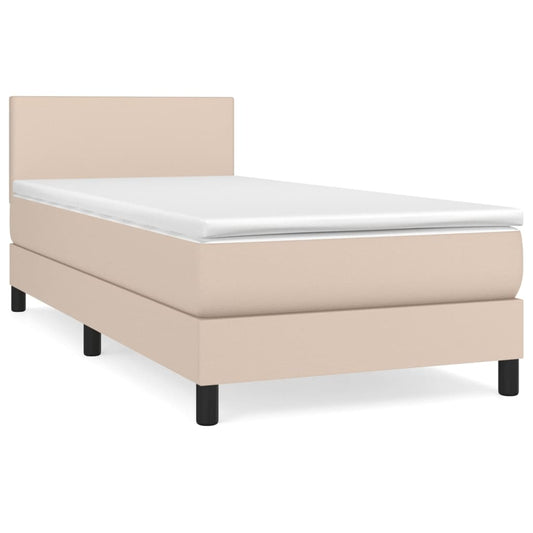 vidaXL Κρεβάτι Boxspring με Στρώμα Καπουτσίνο 90x190εκ.από Συνθ. Δέρμα