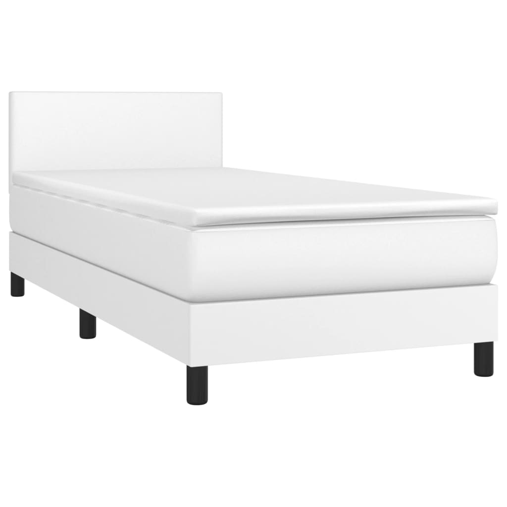 vidaXL Κρεβάτι Boxspring με Στρώμα Λευκό 90x200εκ. από Συνθετικό Δέρμα