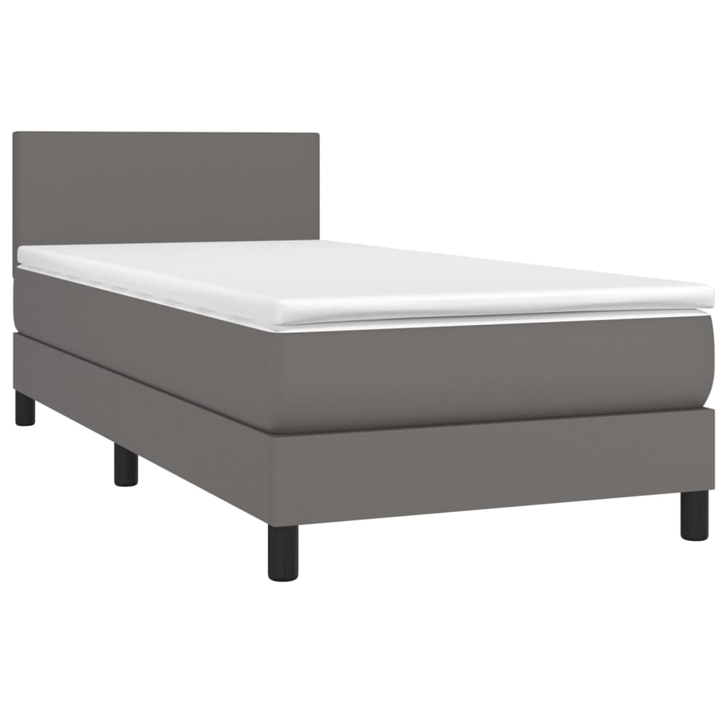 vidaXL Κρεβάτι Boxspring με Στρώμα Γκρι 90x200 εκ. από Συνθετικό Δέρμα