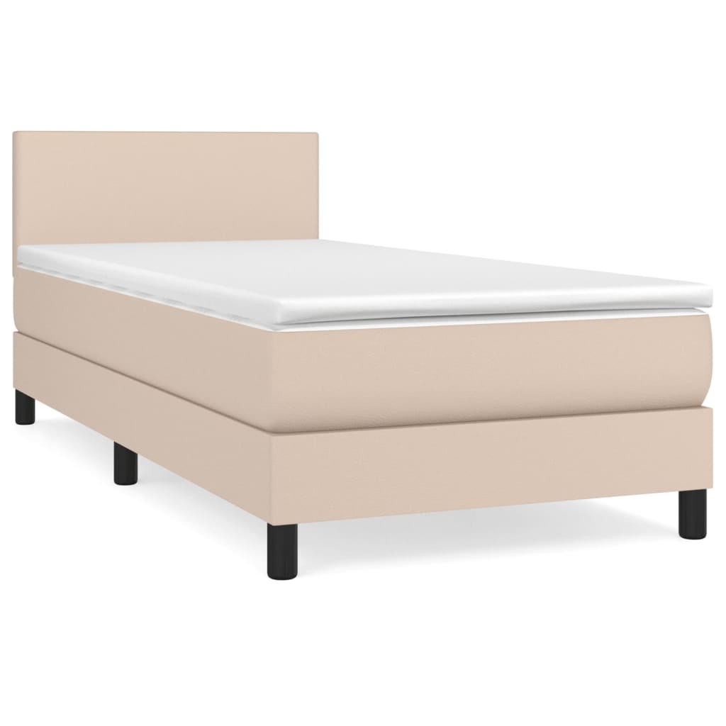 vidaXL Κρεβάτι Boxspring με Στρώμα Καπουτσίνο 90x200εκ.από Συνθ. Δέρμα