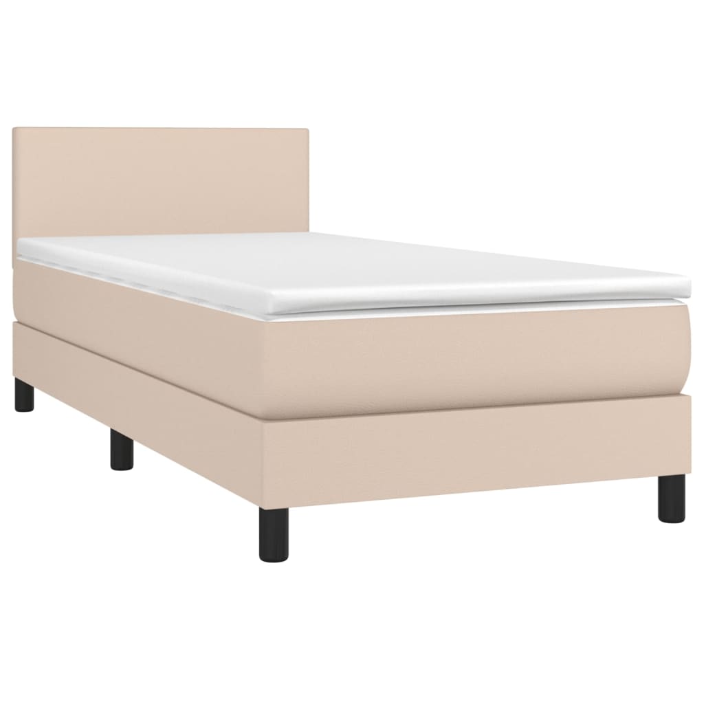 vidaXL Κρεβάτι Boxspring με Στρώμα Καπουτσίνο 90x200εκ.από Συνθ. Δέρμα