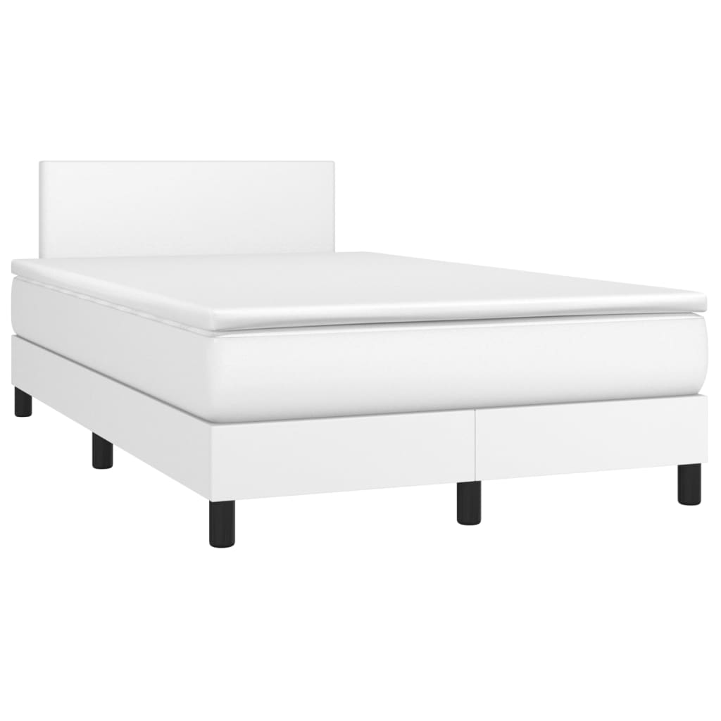 vidaXL Κρεβάτι Boxspring με Στρώμα Λευκό 120x200εκ.από Συνθετικό Δέρμα