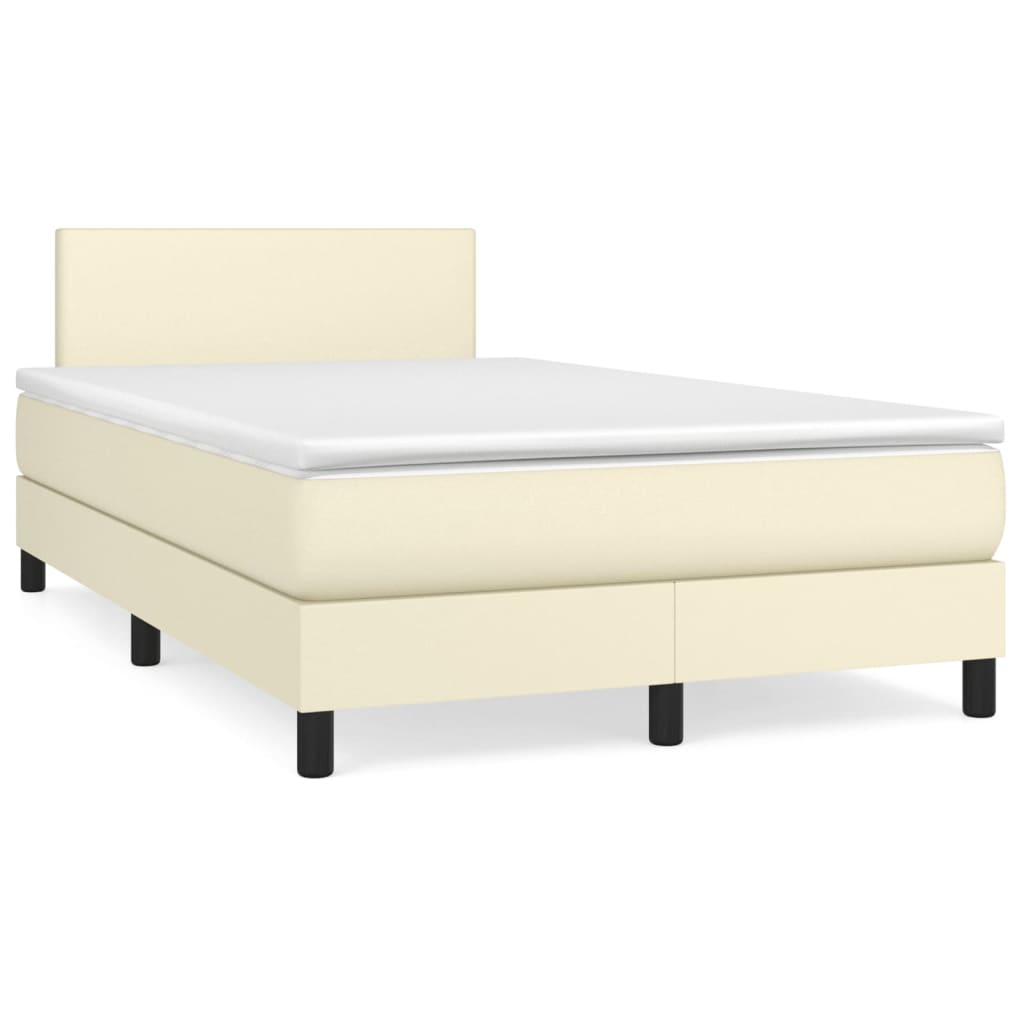 vidaXL Κρεβάτι Boxspring με Στρώμα Κρεμ 120x200εκ. από Συνθετικό Δέρμα