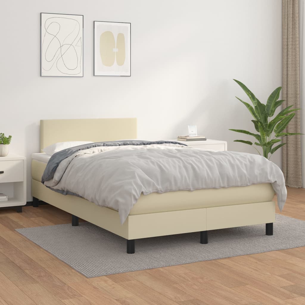 vidaXL Κρεβάτι Boxspring με Στρώμα Κρεμ 120x200εκ. από Συνθετικό Δέρμα
