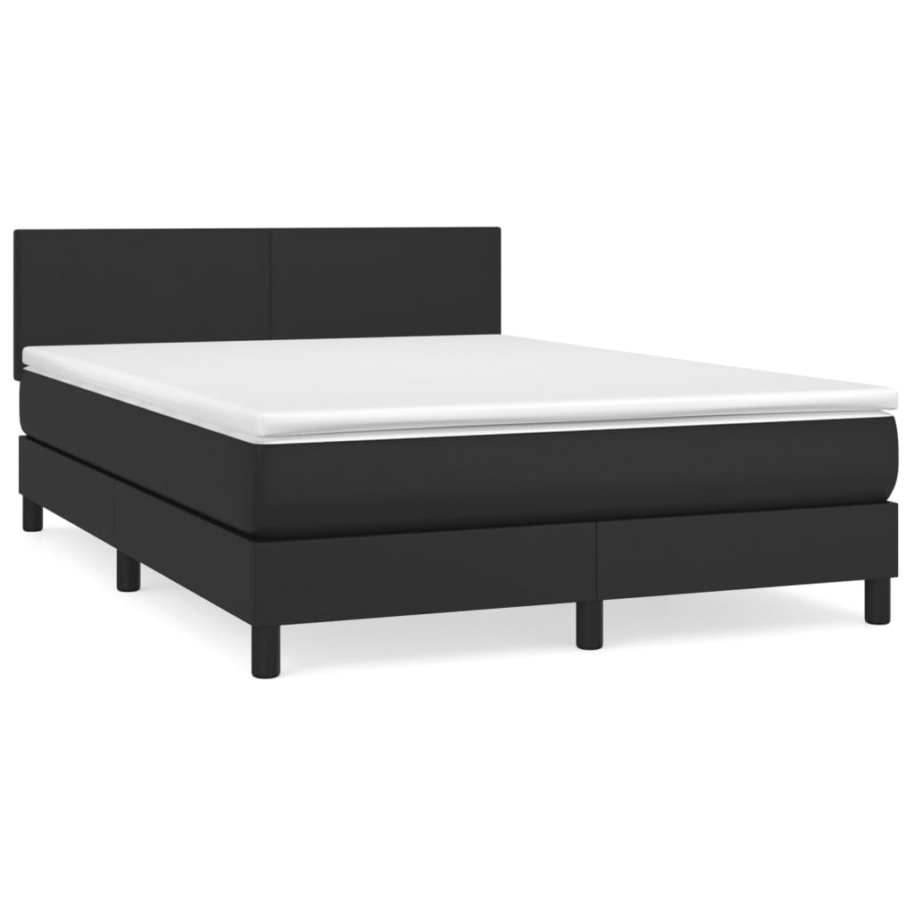 vidaXL Κρεβάτι Boxspring με Στρώμα Μαύρο 140x190εκ.από Συνθετικό Δέρμα