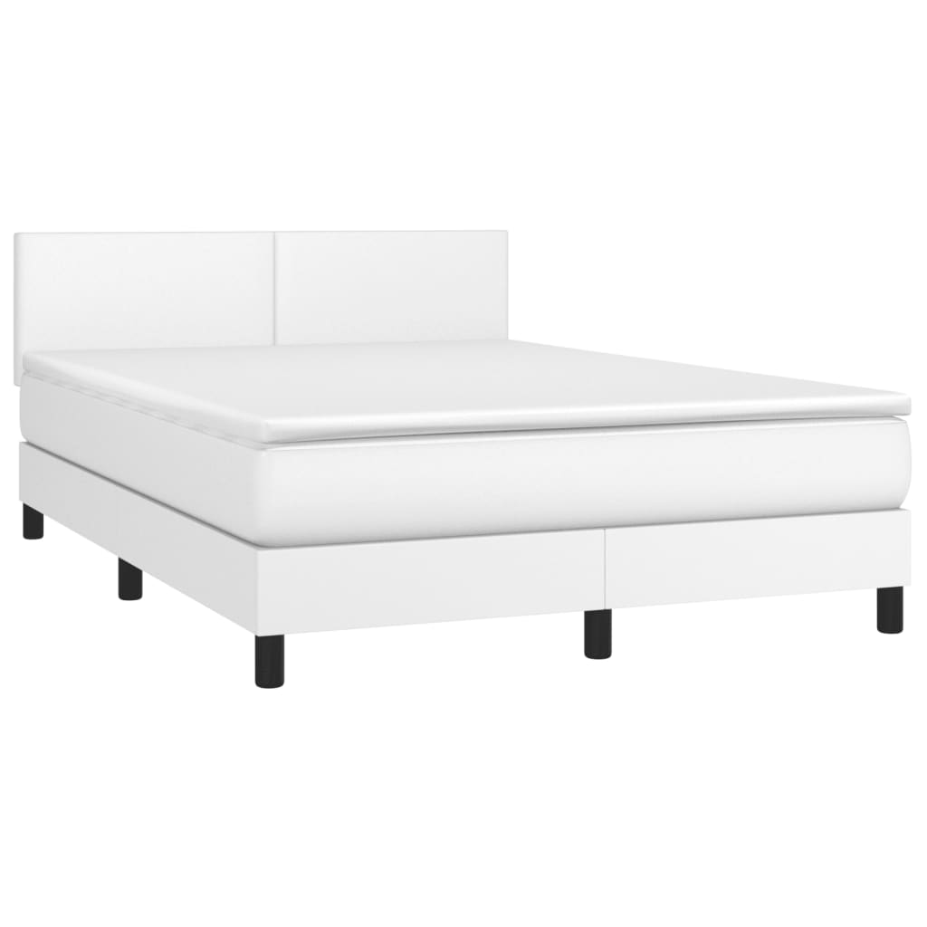 vidaXL Κρεβάτι Boxspring με Στρώμα Λευκό 140x190εκ.από Συνθετικό Δέρμα