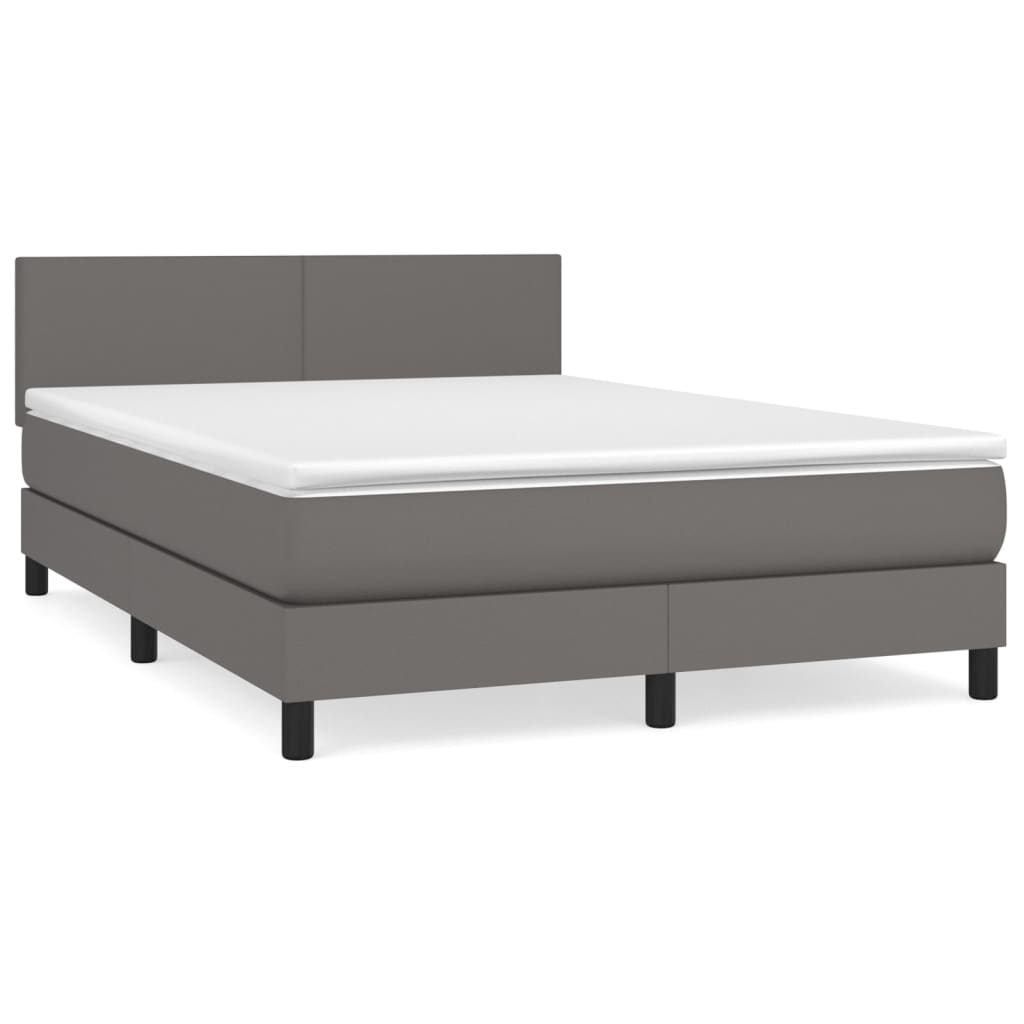 vidaXL Κρεβάτι Boxspring με Στρώμα Γκρι 140x190εκ. από Συνθετικό Δέρμα