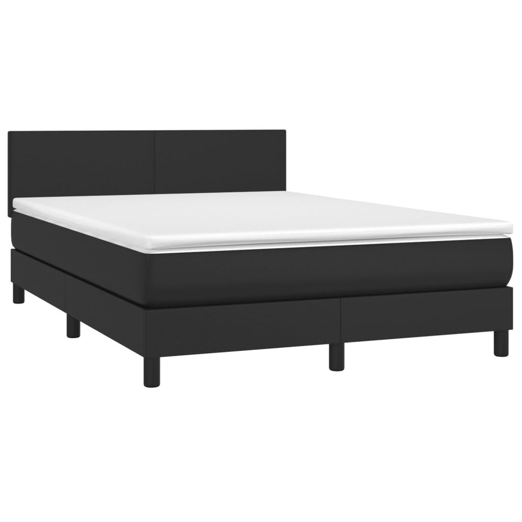 vidaXL Κρεβάτι Boxspring με Στρώμα Μαύρο 140x200εκ.από Συνθετικό Δέρμα
