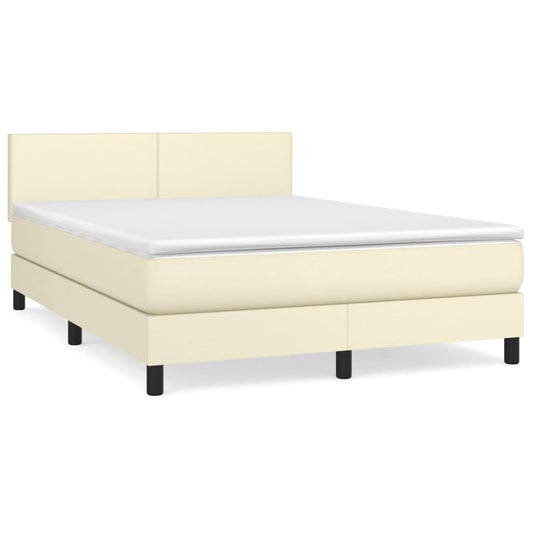 vidaXL Κρεβάτι Boxspring με Στρώμα Κρεμ 140x200εκ. από Συνθετικό Δέρμα