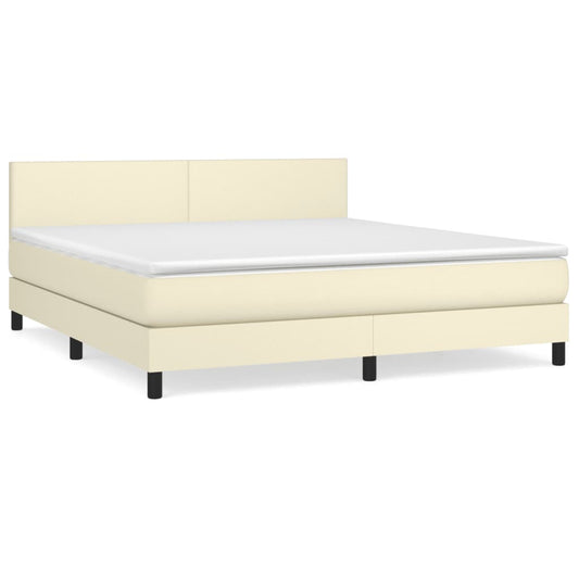 vidaXL Κρεβάτι Boxspring με Στρώμα Κρεμ 160x200εκ. από Συνθετικό Δέρμα