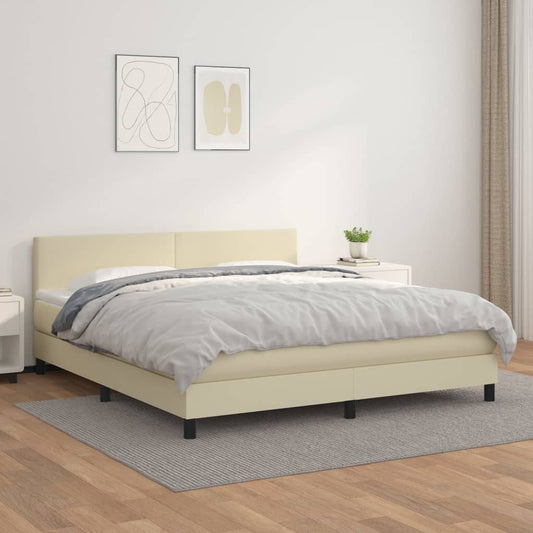 vidaXL Κρεβάτι Boxspring με Στρώμα Κρεμ 180x200 εκ. Συνθετικό Δέρμα