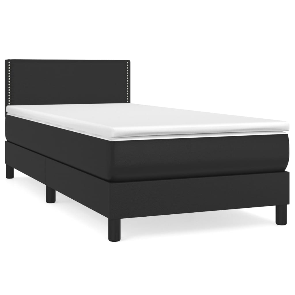 vidaXL Κρεβάτι Boxspring με Στρώμα Μαύρο 90x190εκ. από Συνθετικό Δέρμα