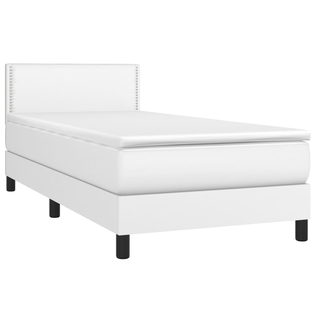 vidaXL Κρεβάτι Boxspring με Στρώμα Λευκό 100x200εκ.από Συνθετικό Δέρμα
