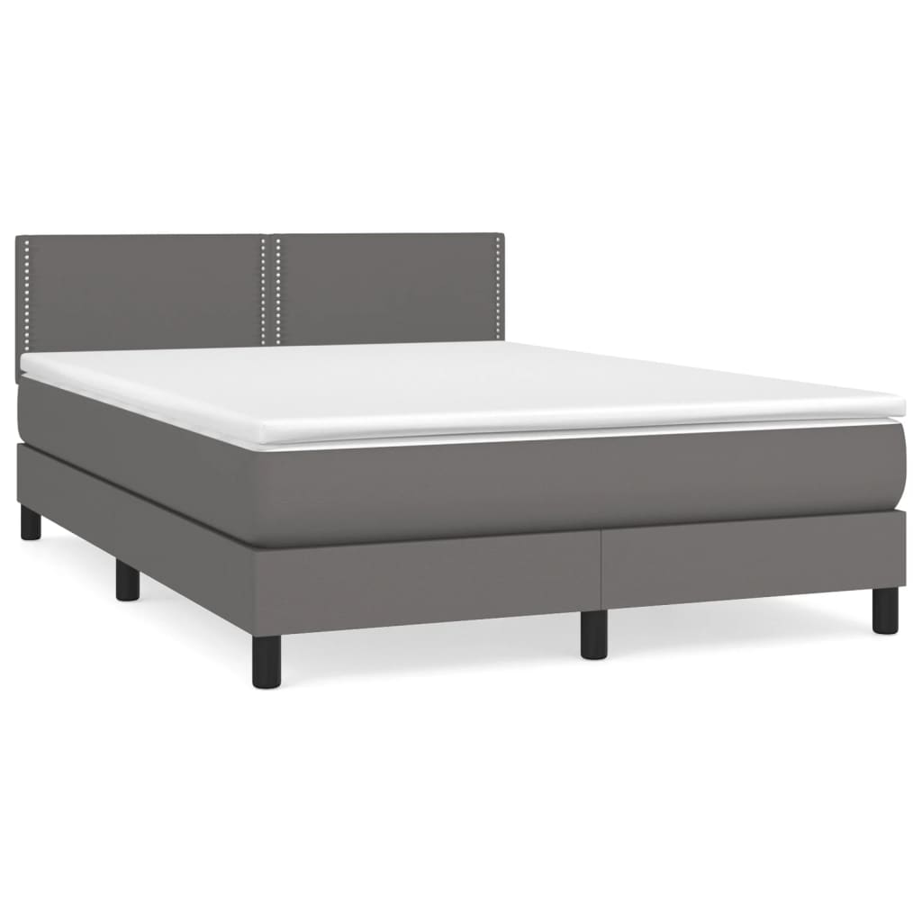 vidaXL Κρεβάτι Boxspring με Στρώμα Γκρι 140x190εκ. από Συνθετικό Δέρμα