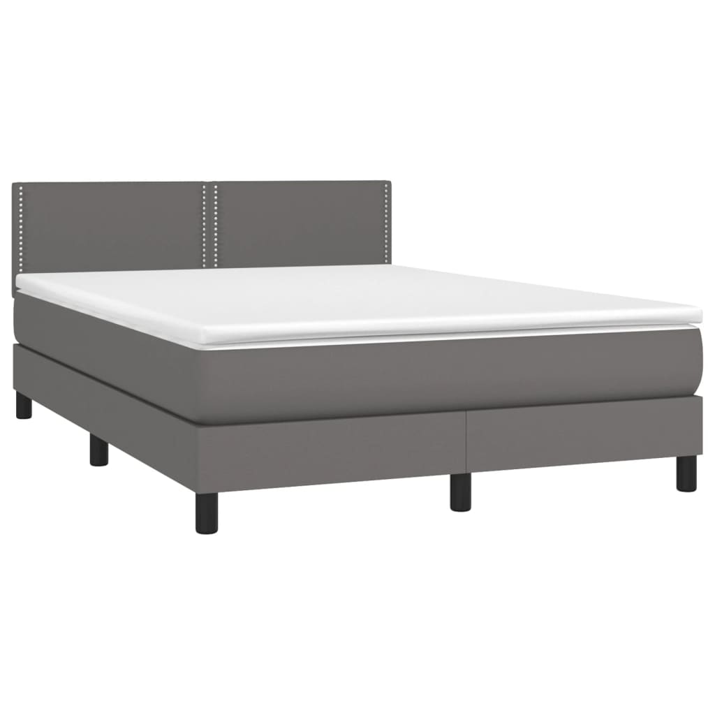 vidaXL Κρεβάτι Boxspring με Στρώμα Γκρι 140x190εκ. από Συνθετικό Δέρμα