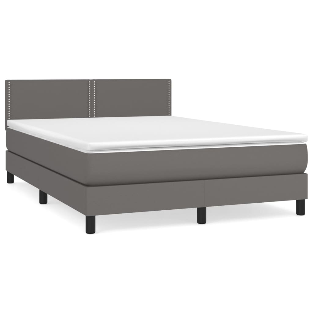 vidaXL Κρεβάτι Boxspring με Στρώμα Γκρι 140x200εκ. από Συνθετικό Δέρμα