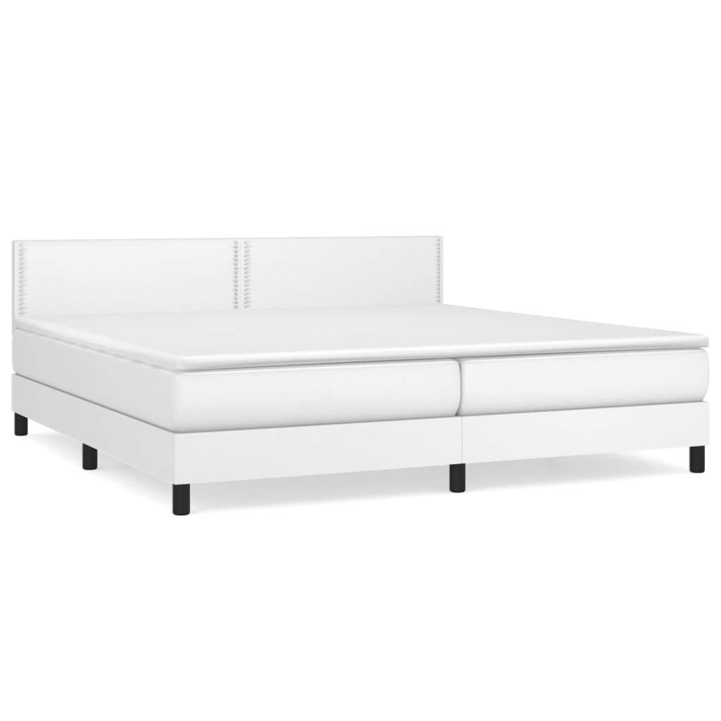 vidaXL Κρεβάτι Boxspring με Στρώμα Λευκό 200x200 εκ. Συνθετικό Δέρμα