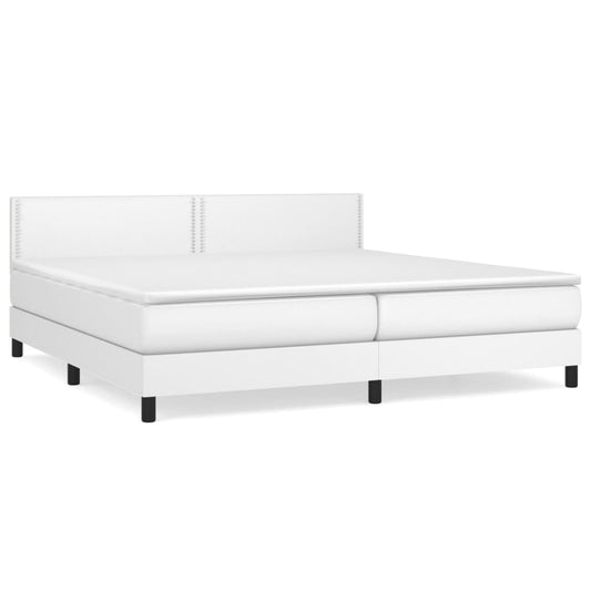vidaXL Κρεβάτι Boxspring με Στρώμα Λευκό 200x200 εκ. Συνθετικό Δέρμα