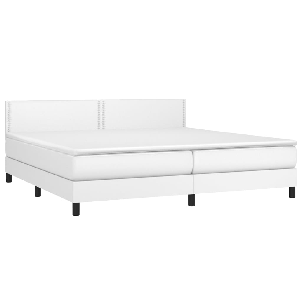 vidaXL Κρεβάτι Boxspring με Στρώμα Λευκό 200x200 εκ. Συνθετικό Δέρμα