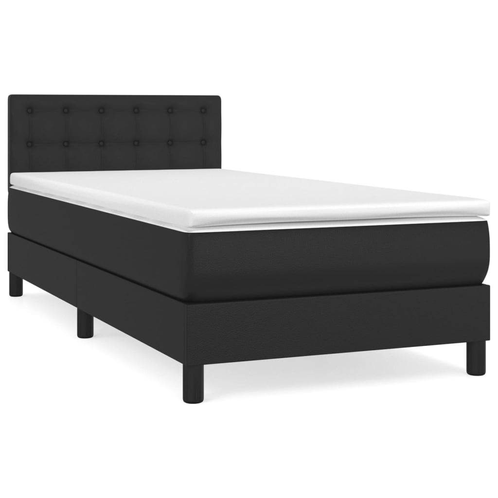 vidaXL Κρεβάτι Boxspring με Στρώμα Μαύρο 80 x 200 εκ. Συνθετικό Δέρμα