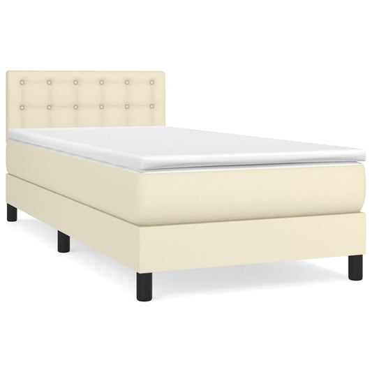 vidaXL Κρεβάτι Boxspring με Στρώμα Κρεμ 80 x 200 εκ. Συνθετικό Δέρμα