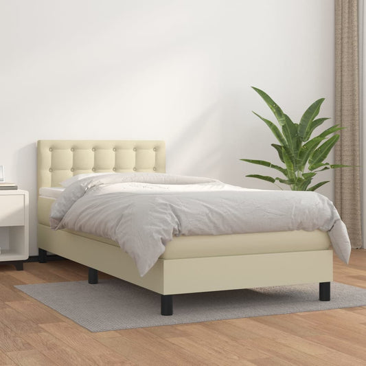 vidaXL Κρεβάτι Boxspring με Στρώμα Κρεμ 80 x 200 εκ. Συνθετικό Δέρμα