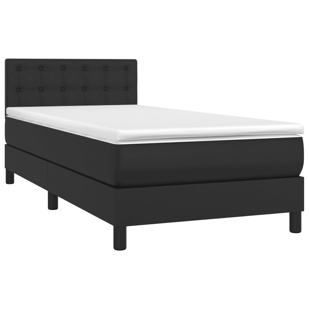 vidaXL Κρεβάτι Boxspring με Στρώμα Μαύρο 90x190εκ. από Συνθετικό Δέρμα