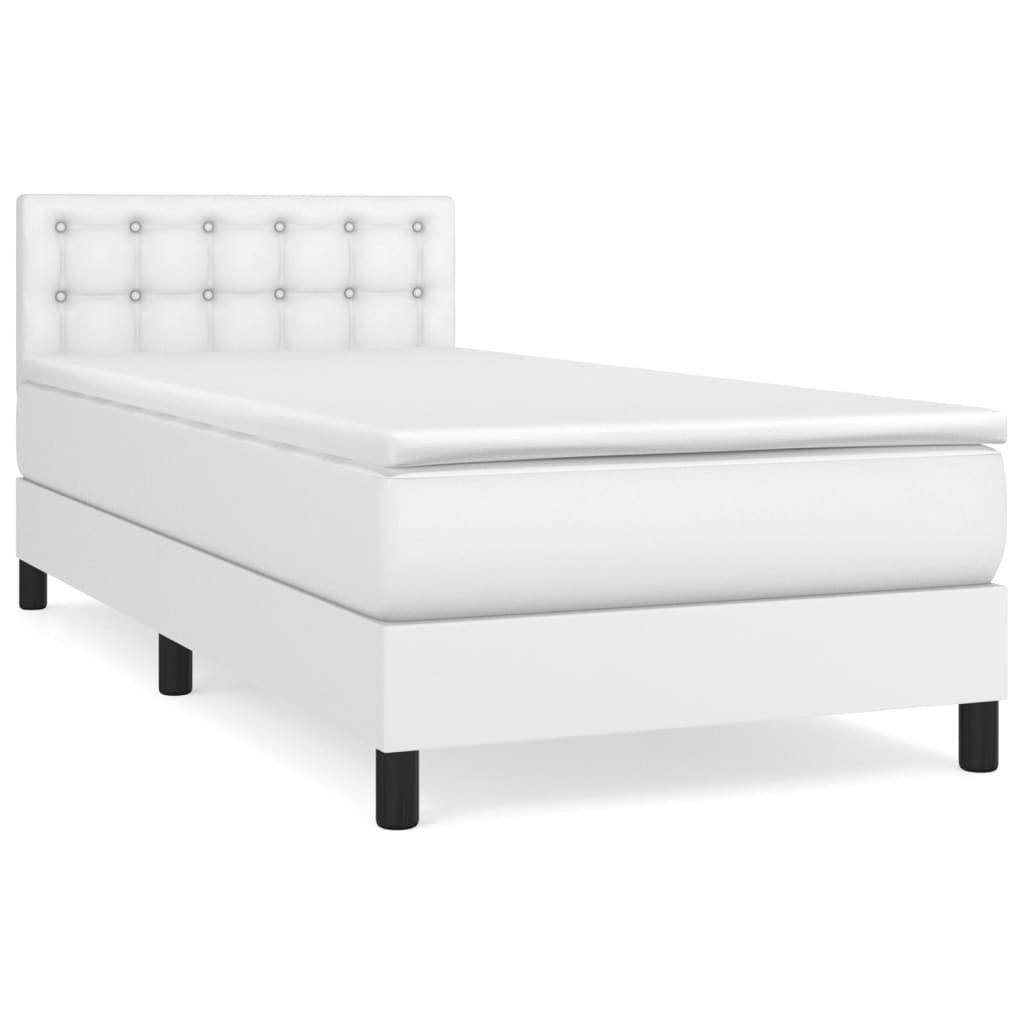 vidaXL Κρεβάτι Boxspring με Στρώμα Λευκό 90x190εκ. από Συνθετικό Δέρμα