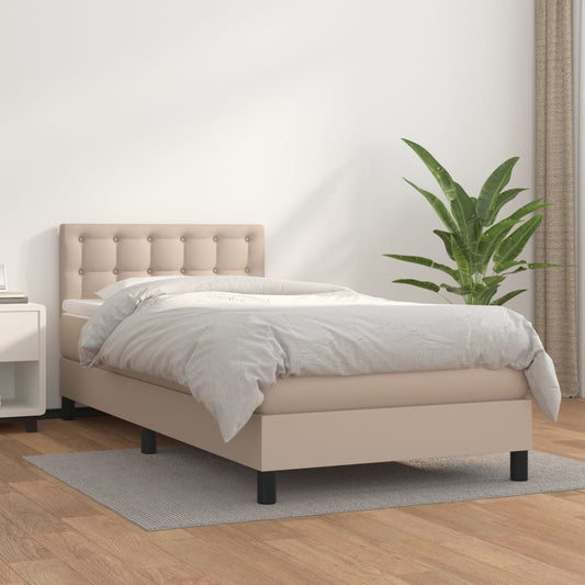 vidaXL Κρεβάτι Boxspring με Στρώμα Καπουτσίνο 90x190εκ.από Συνθ. Δέρμα